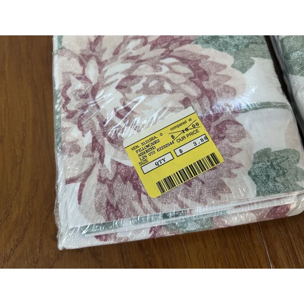 4 Vintage Wamsutta Pillowcases Standard Pink Green Floral No-Iron NEW 180 TC